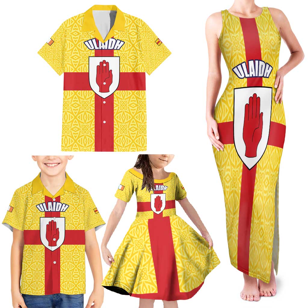 Personalized Ireland Ulster Family Matching Tank Maxi Dress and Hawaiian Shirt Ulaidh Flag With Celtic Patern