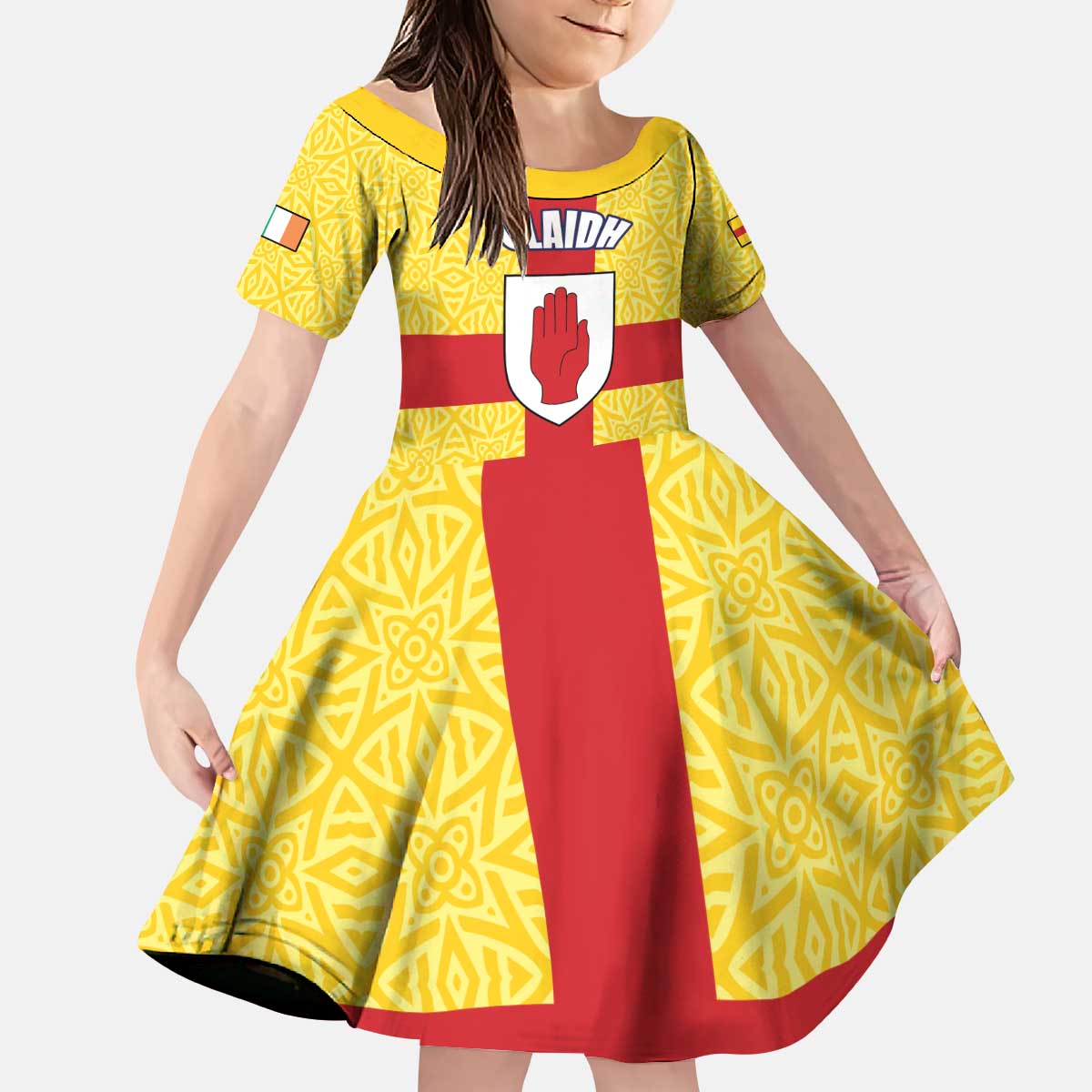 Personalized Ireland Ulster Kid Short Sleeve Dress Ulaidh Flag With Celtic Patern