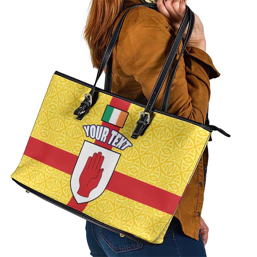 Personalized Ireland Ulster Leather Tote Bag Ulaidh Flag With Celtic Patern