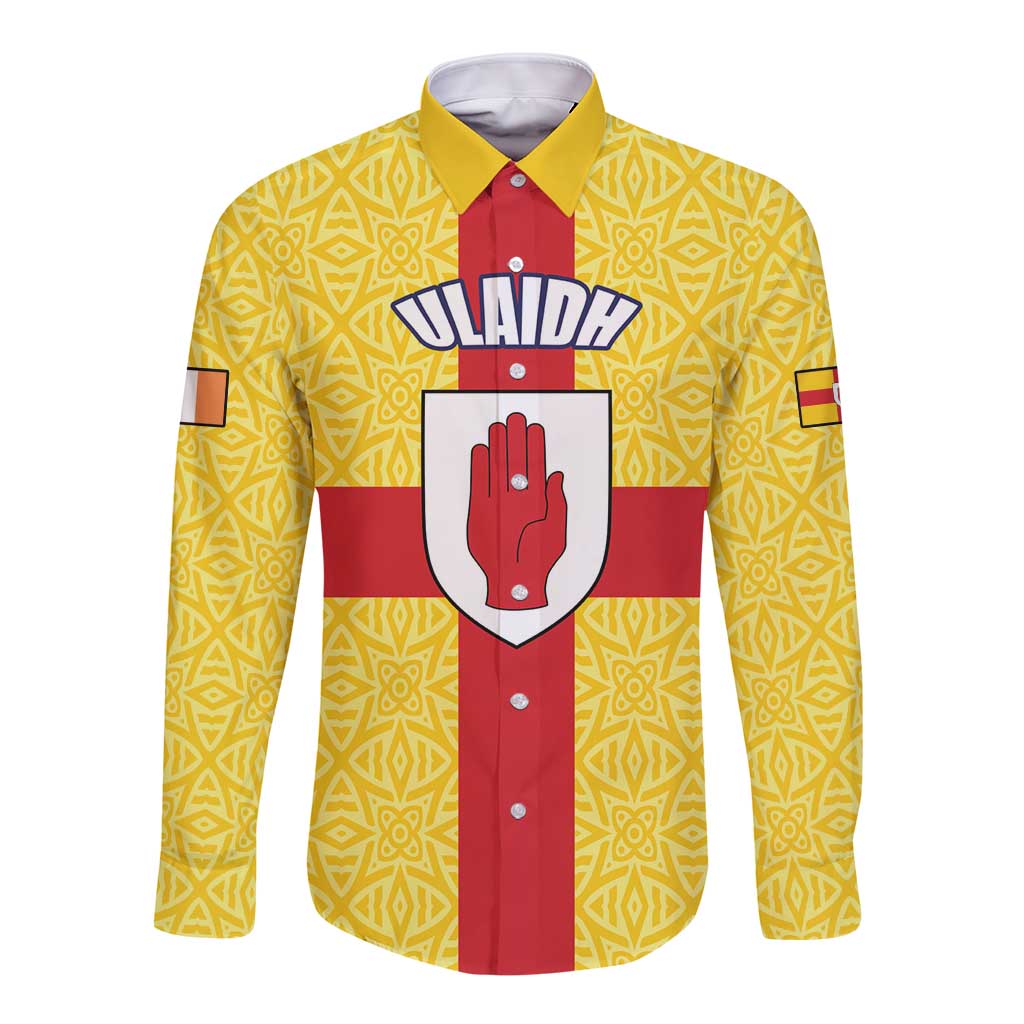 Personalized Ireland Ulster Long Sleeve Button Shirt Ulaidh Flag With Celtic Patern