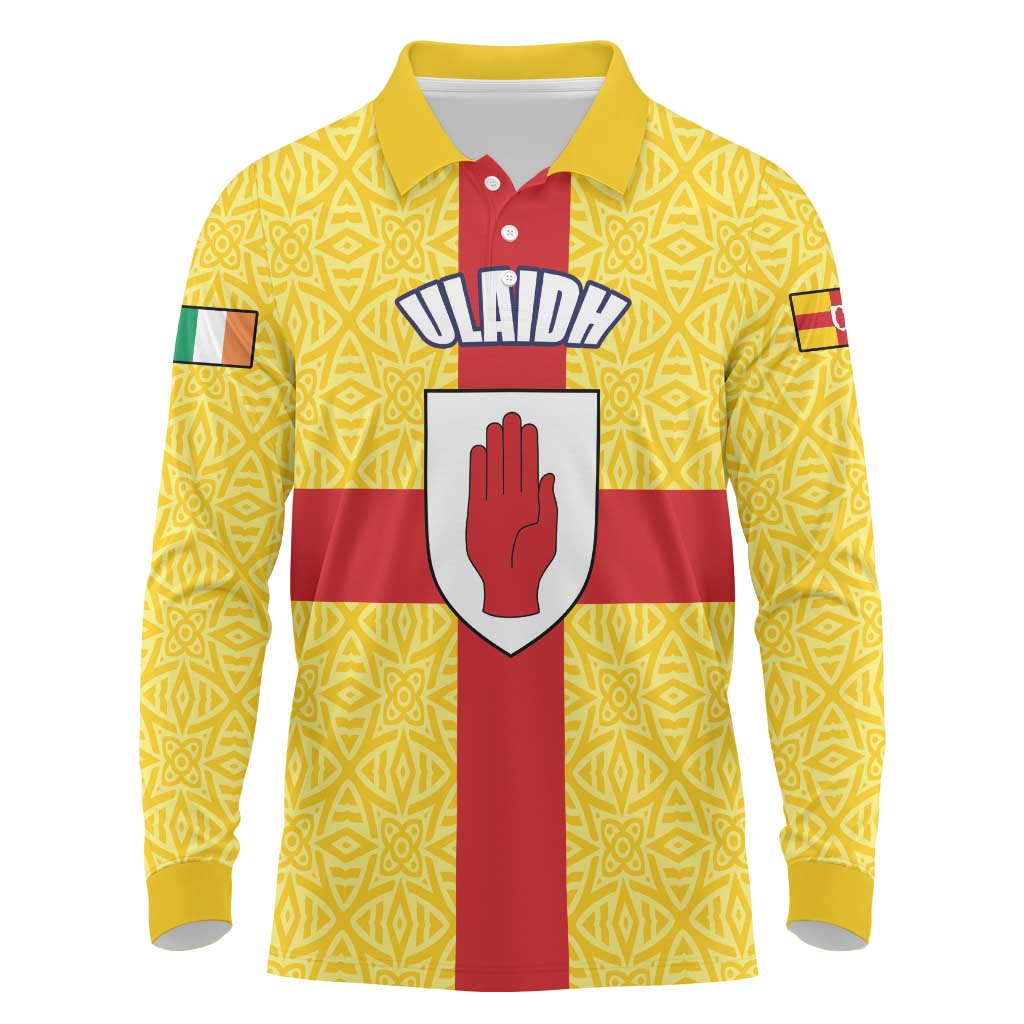 Personalized Ireland Ulster Long Sleeve Polo Shirt Ulaidh Flag With Celtic Patern