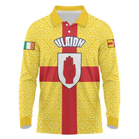 Personalized Ireland Ulster Long Sleeve Polo Shirt Ulaidh Flag With Celtic Patern