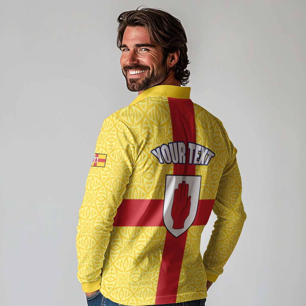 Personalized Ireland Ulster Long Sleeve Polo Shirt Ulaidh Flag With Celtic Patern