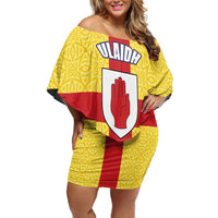 Personalized Ireland Ulster Off Shoulder Short Dress Ulaidh Flag With Celtic Patern