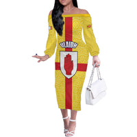 Personalized Ireland Ulster Off The Shoulder Long Sleeve Dress Ulaidh Flag With Celtic Patern