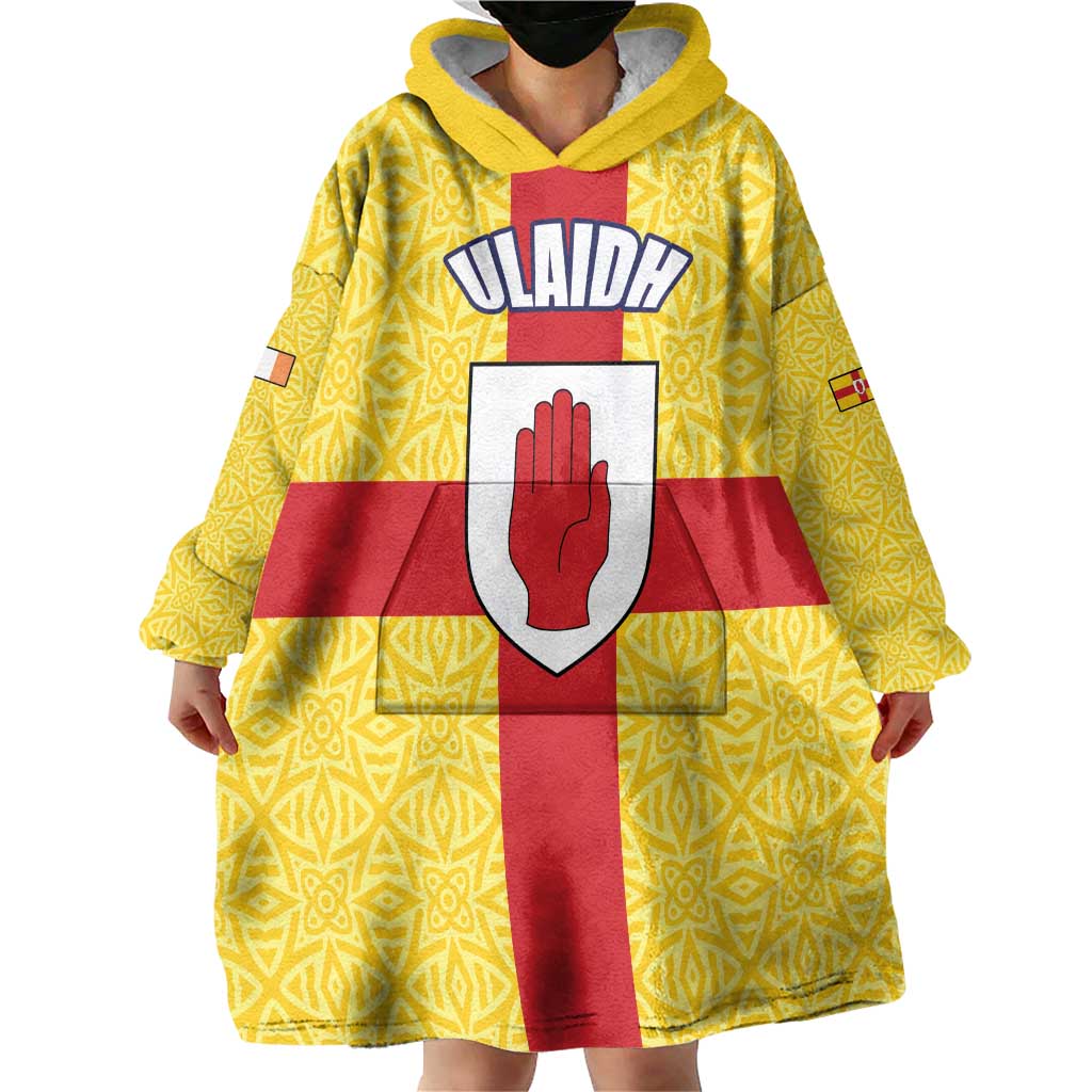 Personalized Ireland Ulster Wearable Blanket Hoodie Ulaidh Flag With Celtic Patern