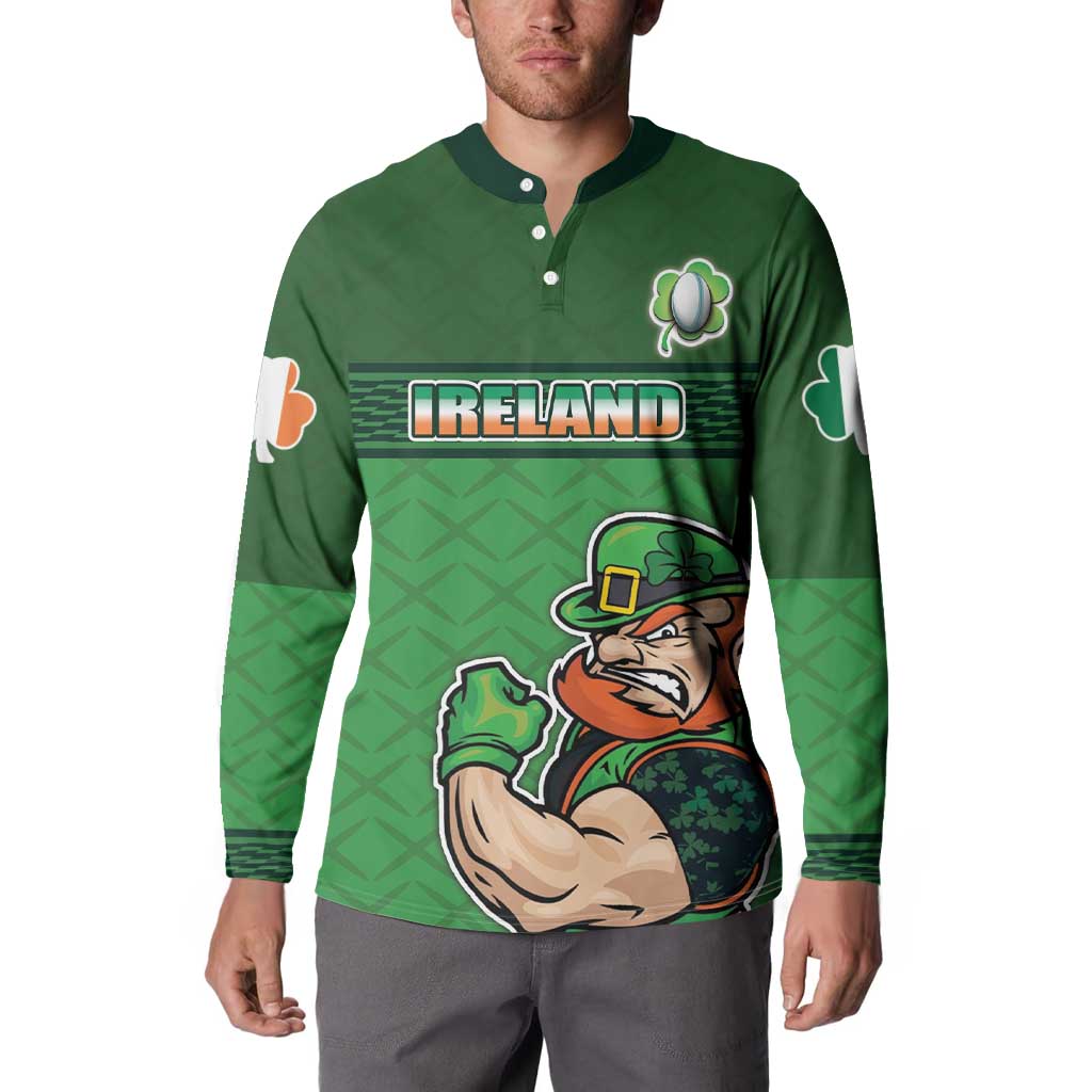 Custom Ireland Rugby with Celtic Pattern Button Sweatshirt Shamrock Go Champions