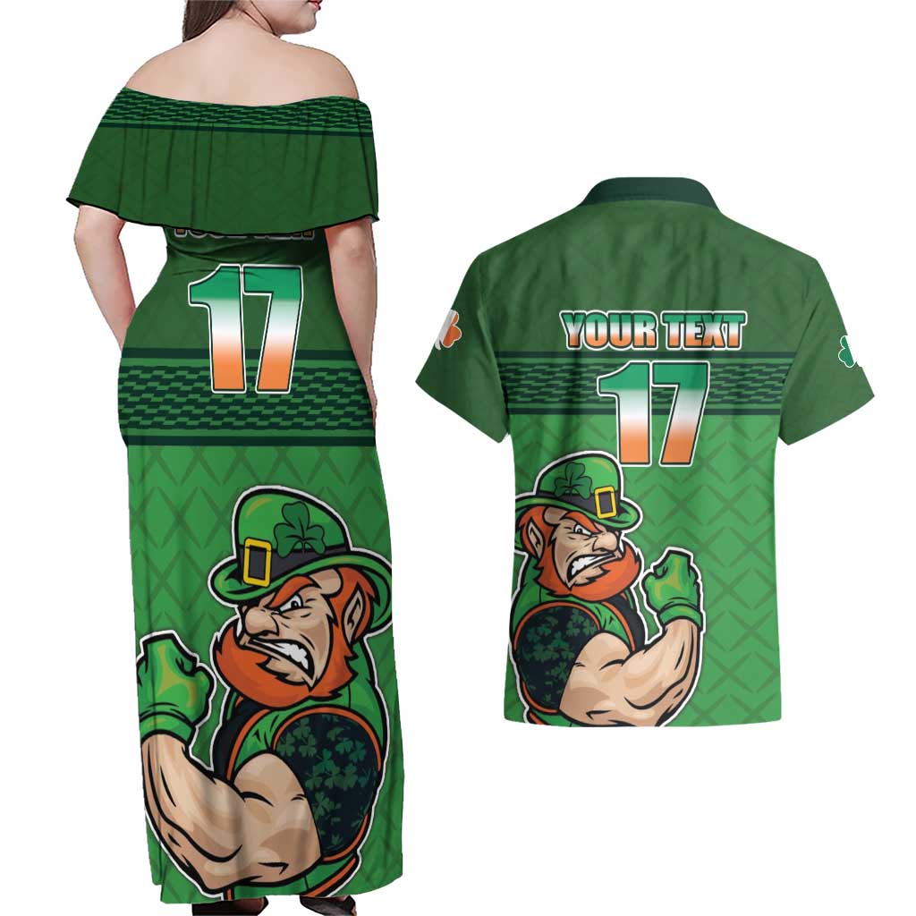 Custom Ireland Rugby with Celtic Pattern Couples Matching Off Shoulder Maxi Dress and Hawaiian Shirt Shamrock Go Champions
