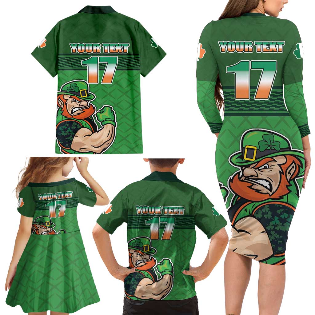 Custom Ireland Rugby with Celtic Pattern Family Matching Long Sleeve Bodycon Dress and Hawaiian Shirt Shamrock Go Champions