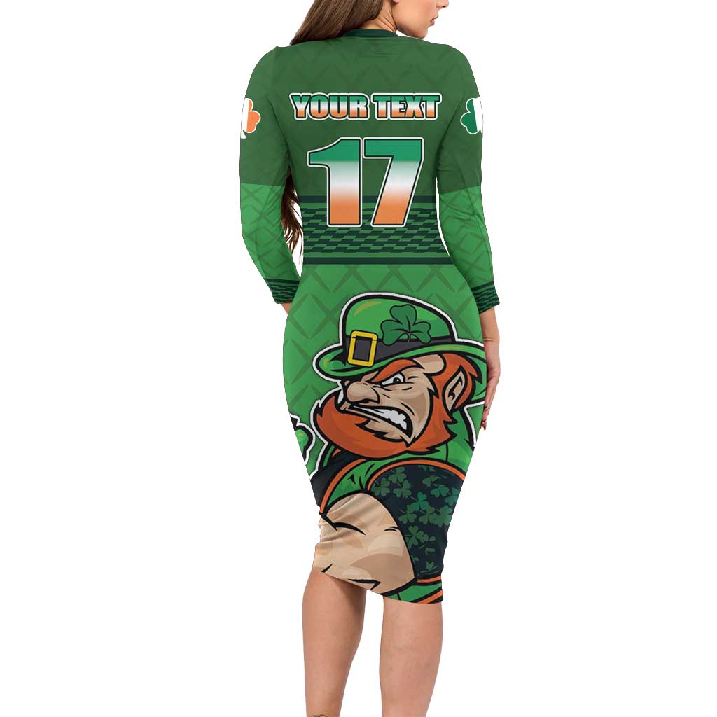 Custom Ireland Rugby with Celtic Pattern Family Matching Long Sleeve Bodycon Dress and Hawaiian Shirt Shamrock Go Champions
