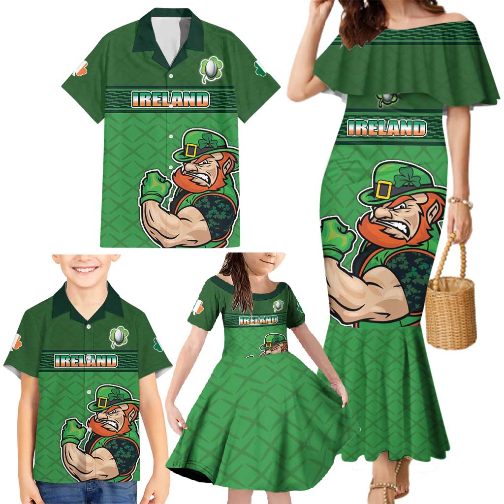 Custom Ireland Rugby with Celtic Pattern Family Matching Mermaid Dress and Hawaiian Shirt Shamrock Go Champions