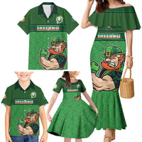 Custom Ireland Rugby with Celtic Pattern Family Matching Mermaid Dress and Hawaiian Shirt Shamrock Go Champions