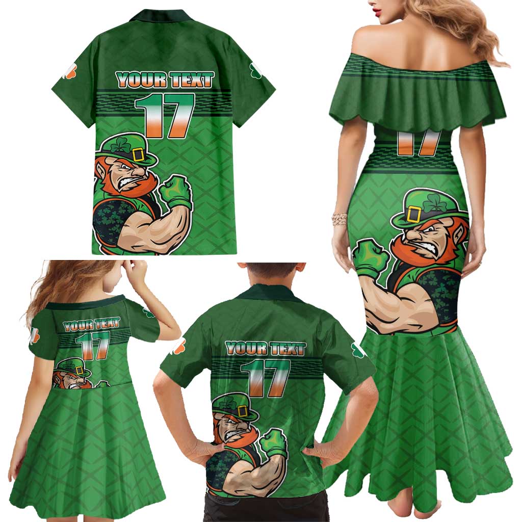 Custom Ireland Rugby with Celtic Pattern Family Matching Mermaid Dress and Hawaiian Shirt Shamrock Go Champions