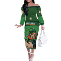 Custom Ireland Rugby with Celtic Pattern Family Matching Off The Shoulder Long Sleeve Dress and Hawaiian Shirt Shamrock Go Champions