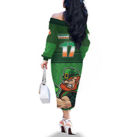 Custom Ireland Rugby with Celtic Pattern Family Matching Off The Shoulder Long Sleeve Dress and Hawaiian Shirt Shamrock Go Champions