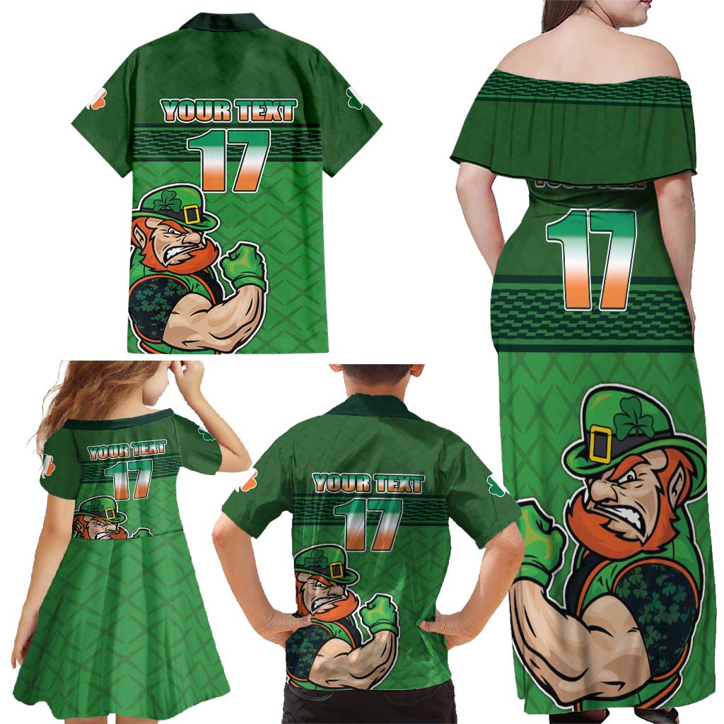 Custom Ireland Rugby with Celtic Pattern Family Matching Off Shoulder Maxi Dress and Hawaiian Shirt Shamrock Go Champions