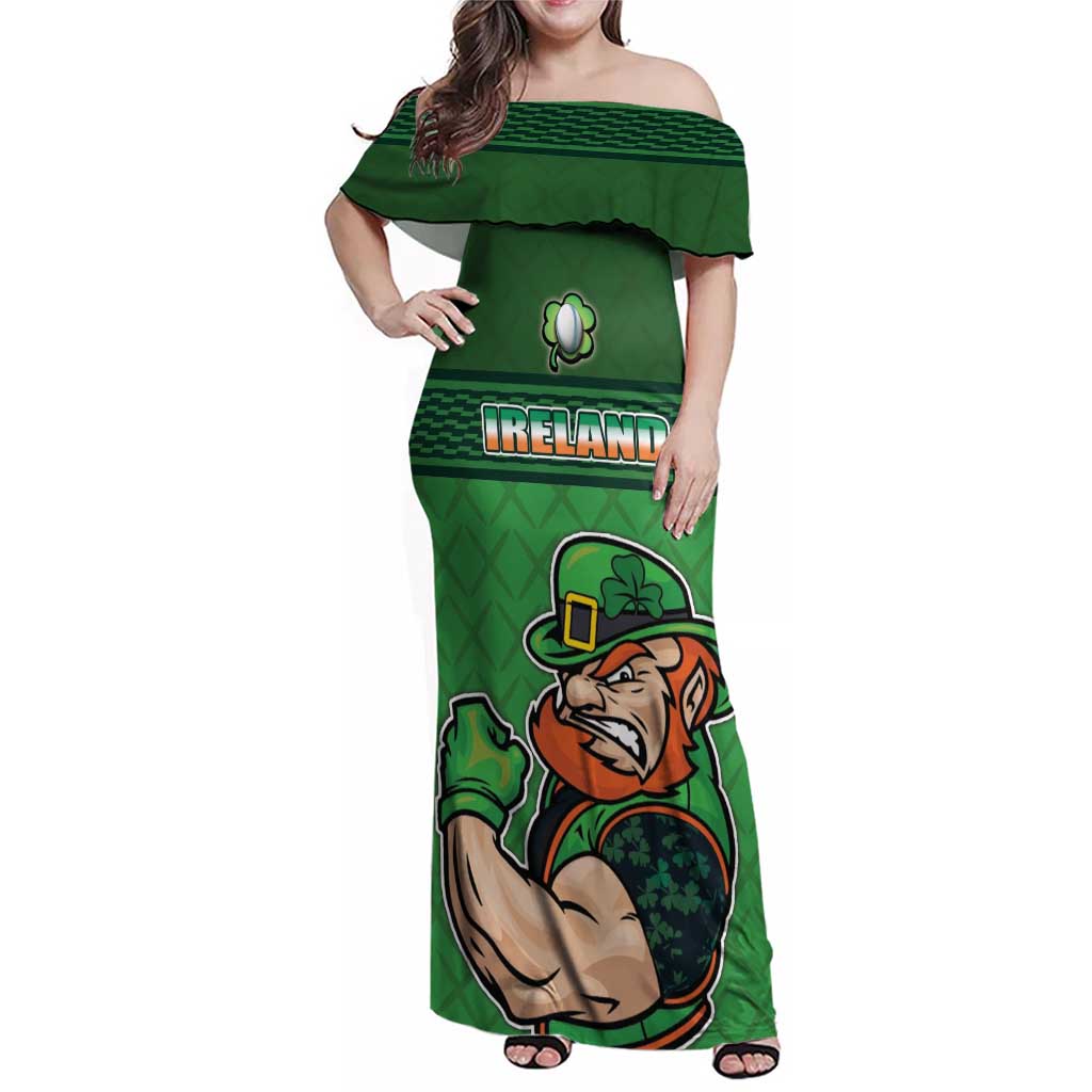 Custom Ireland Rugby with Celtic Pattern Family Matching Off Shoulder Maxi Dress and Hawaiian Shirt Shamrock Go Champions