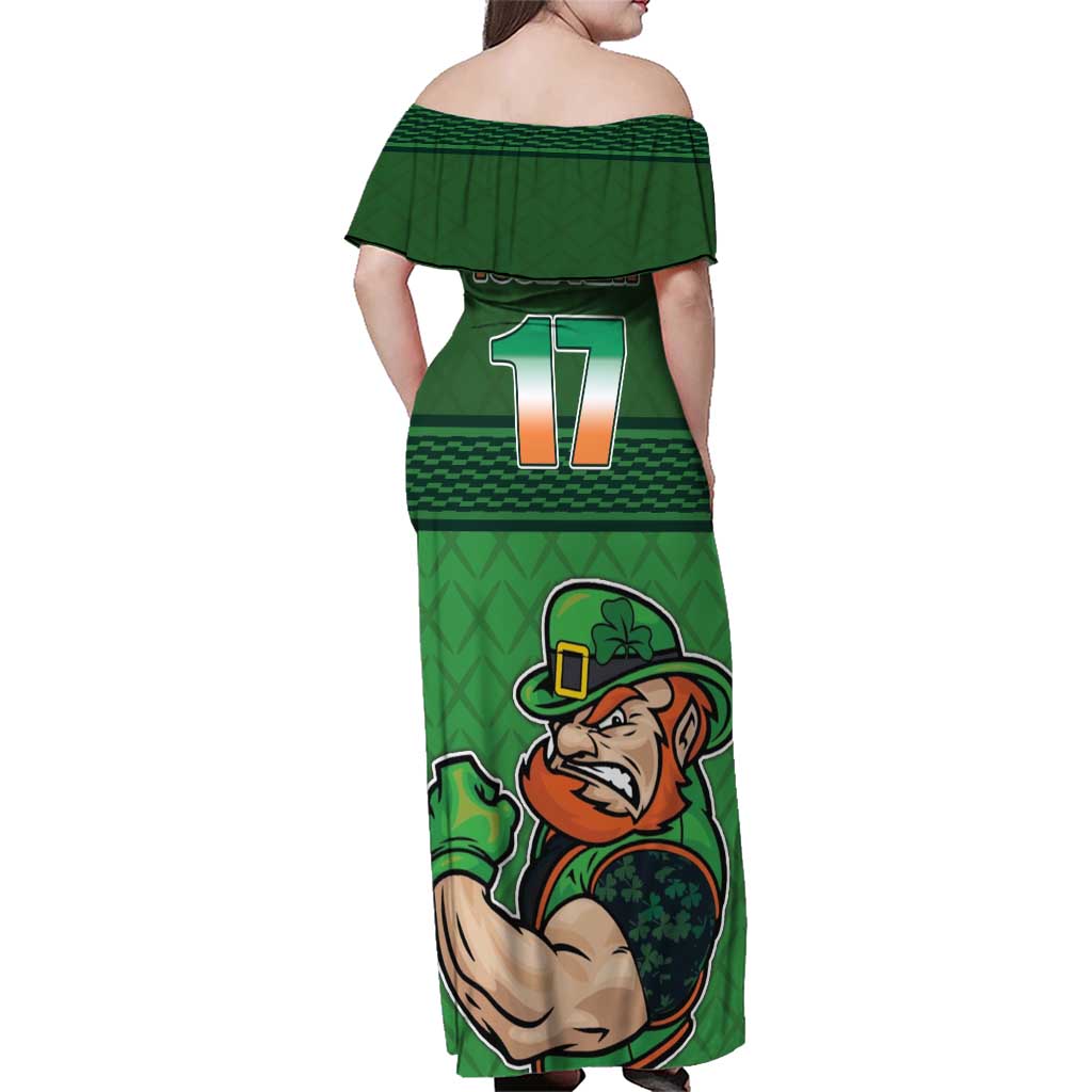 Custom Ireland Rugby with Celtic Pattern Family Matching Off Shoulder Maxi Dress and Hawaiian Shirt Shamrock Go Champions