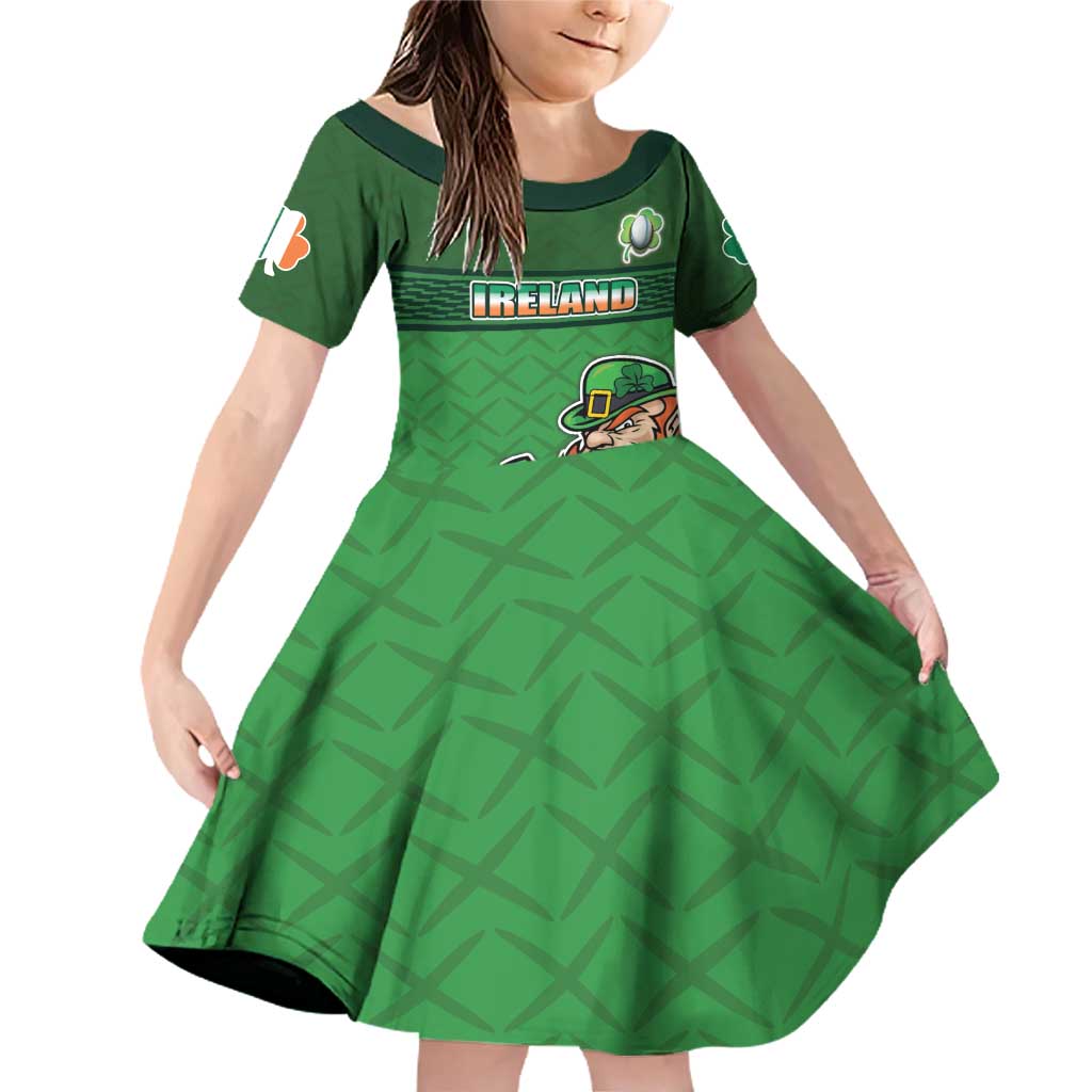 Custom Ireland Rugby with Celtic Pattern Family Matching Off Shoulder Short Dress and Hawaiian Shirt Shamrock Go Champions