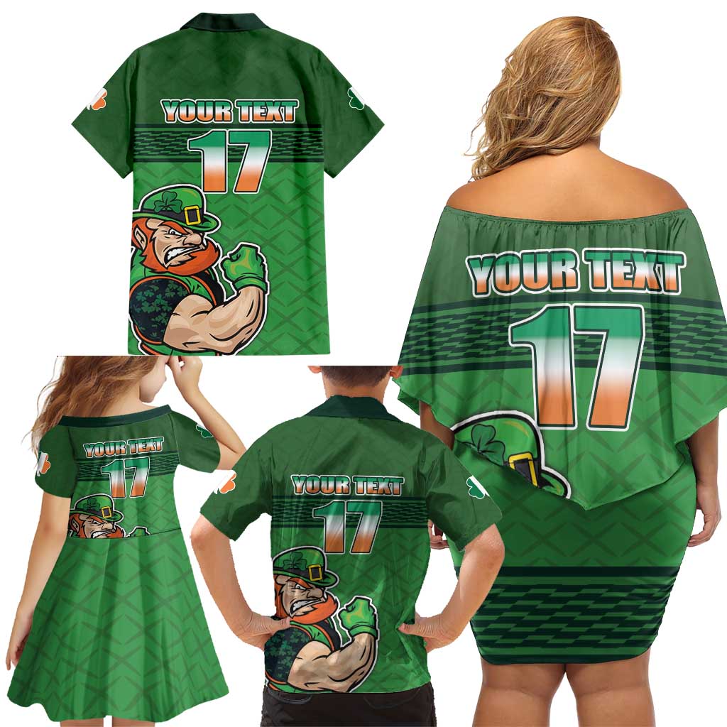 Custom Ireland Rugby with Celtic Pattern Family Matching Off Shoulder Short Dress and Hawaiian Shirt Shamrock Go Champions
