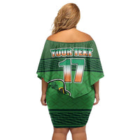 Custom Ireland Rugby with Celtic Pattern Family Matching Off Shoulder Short Dress and Hawaiian Shirt Shamrock Go Champions