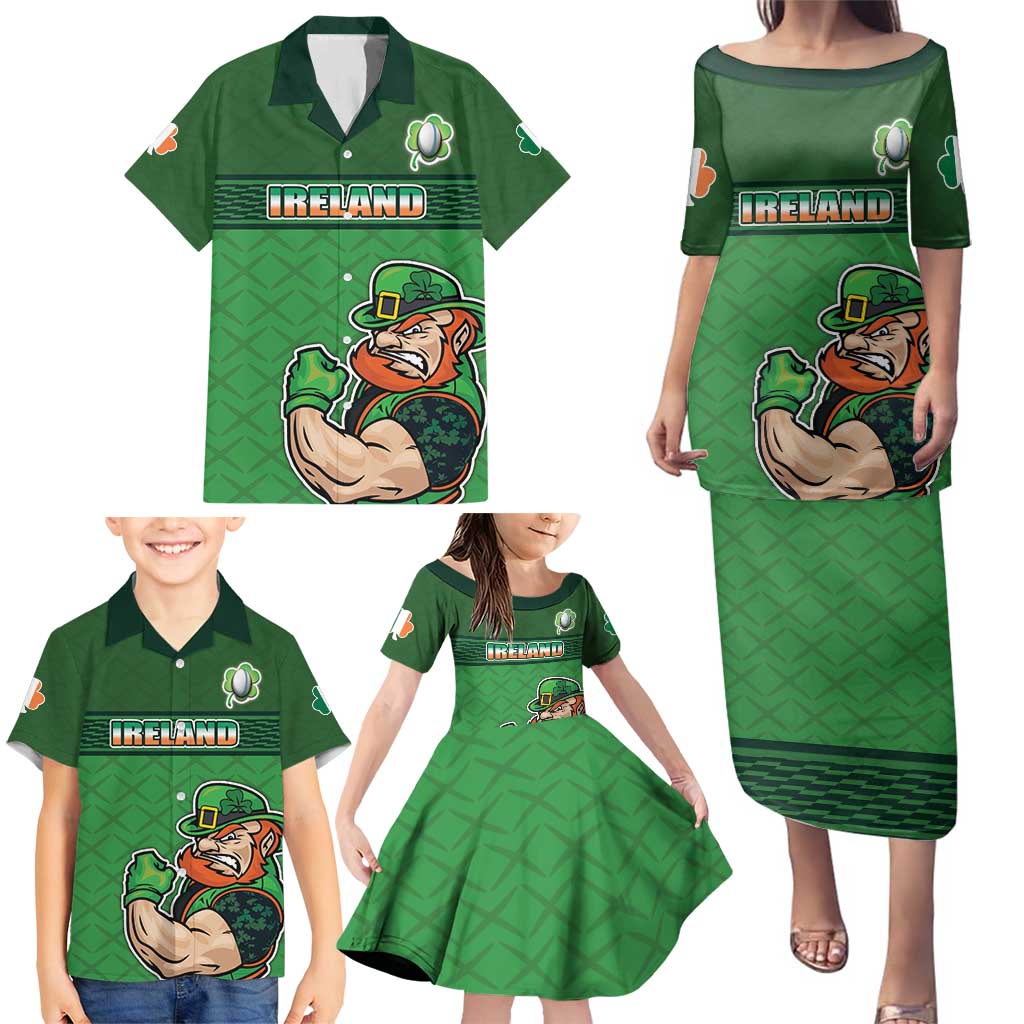 Custom Ireland Rugby with Celtic Pattern Family Matching Puletasi and Hawaiian Shirt Shamrock Go Champions