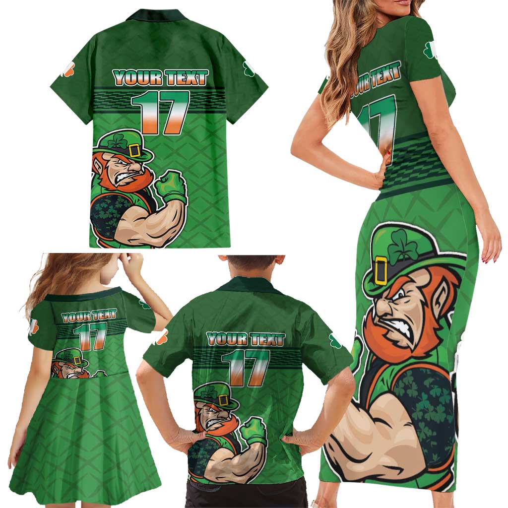 Custom Ireland Rugby with Celtic Pattern Family Matching Short Sleeve Bodycon Dress and Hawaiian Shirt Shamrock Go Champions