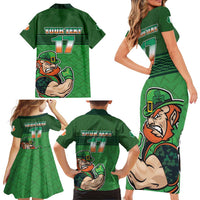 Custom Ireland Rugby with Celtic Pattern Family Matching Short Sleeve Bodycon Dress and Hawaiian Shirt Shamrock Go Champions