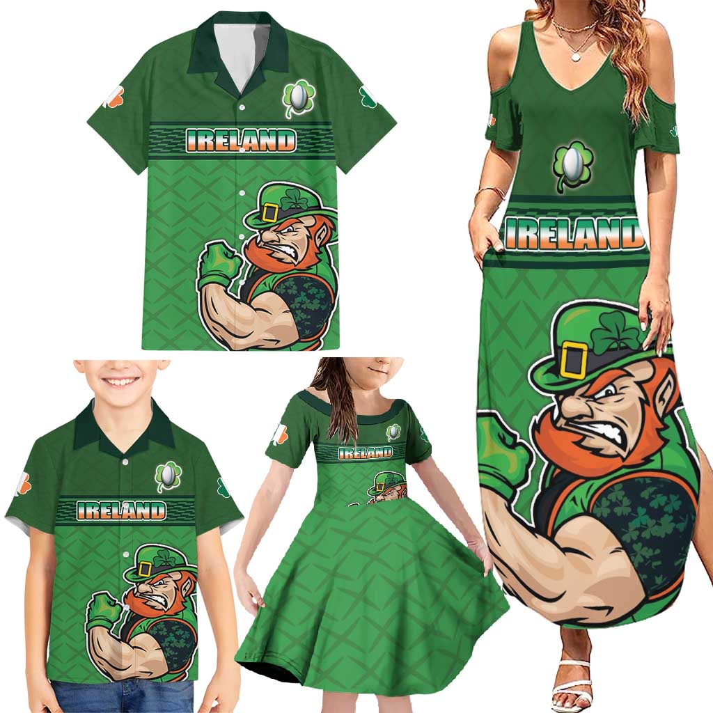 Custom Ireland Rugby with Celtic Pattern Family Matching Summer Maxi Dress and Hawaiian Shirt Shamrock Go Champions