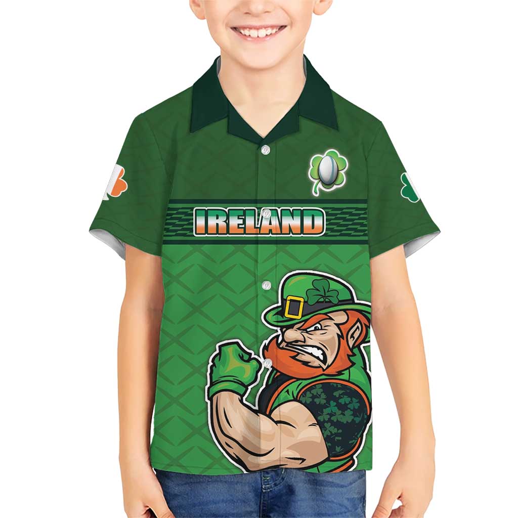 Custom Ireland Rugby with Celtic Pattern Kid Hawaiian Shirt Shamrock Go Champions