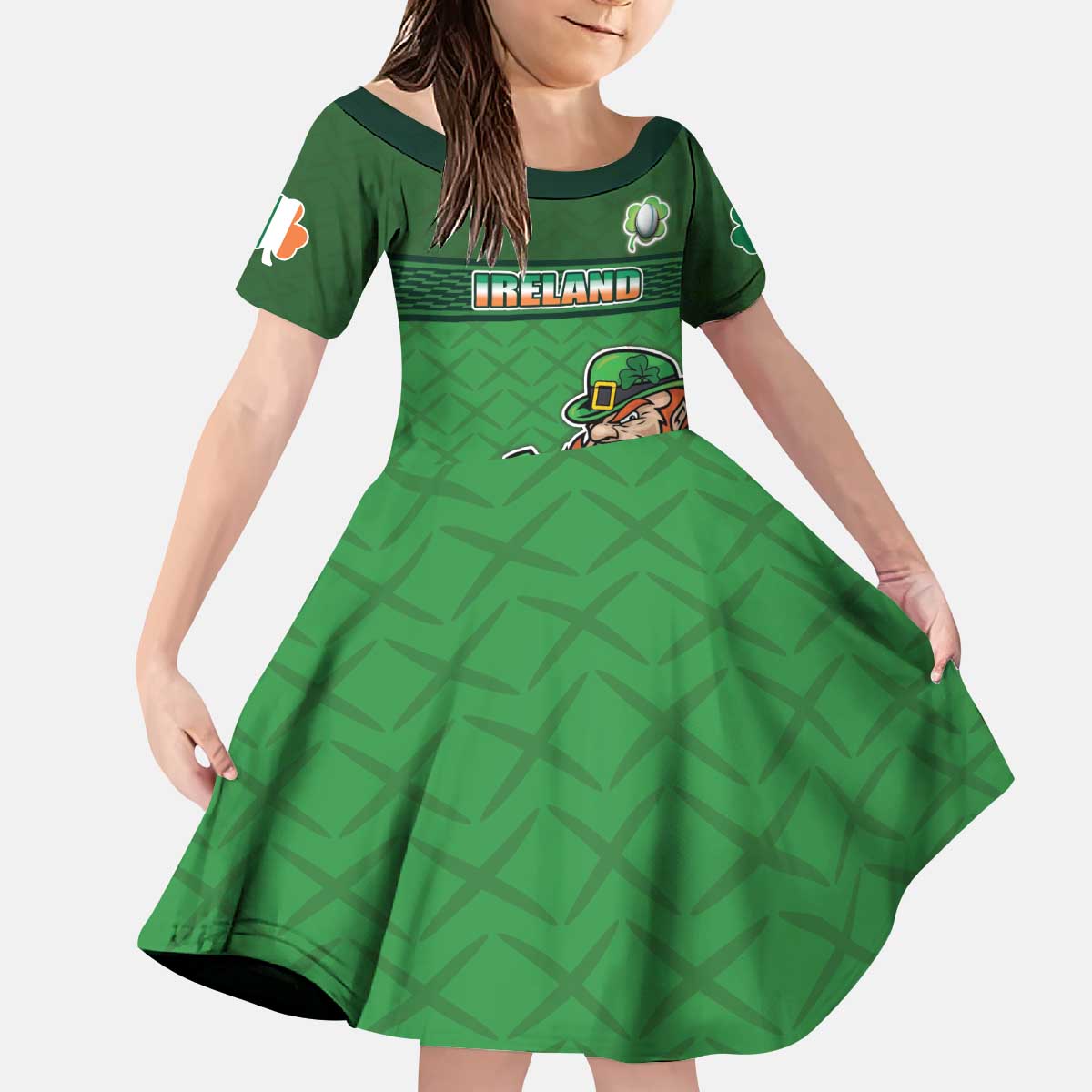 Custom Ireland Rugby with Celtic Pattern Kid Short Sleeve Dress Shamrock Go Champions