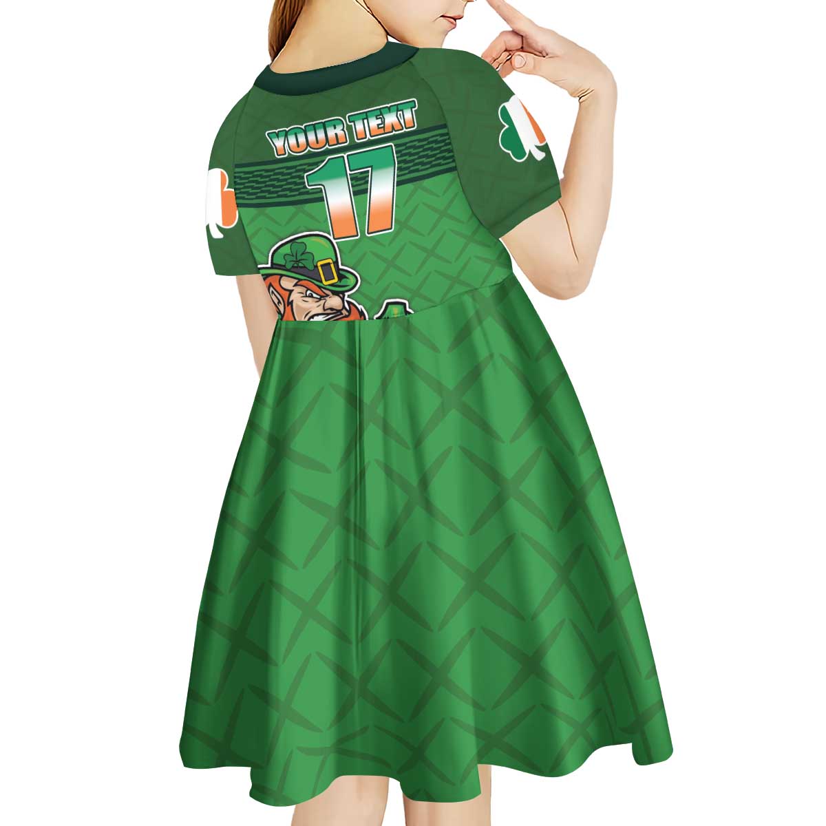 Custom Ireland Rugby with Celtic Pattern Kid Short Sleeve Dress Shamrock Go Champions