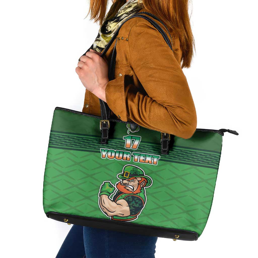 Custom Ireland Rugby with Celtic Pattern Leather Tote Bag Shamrock Go Champions