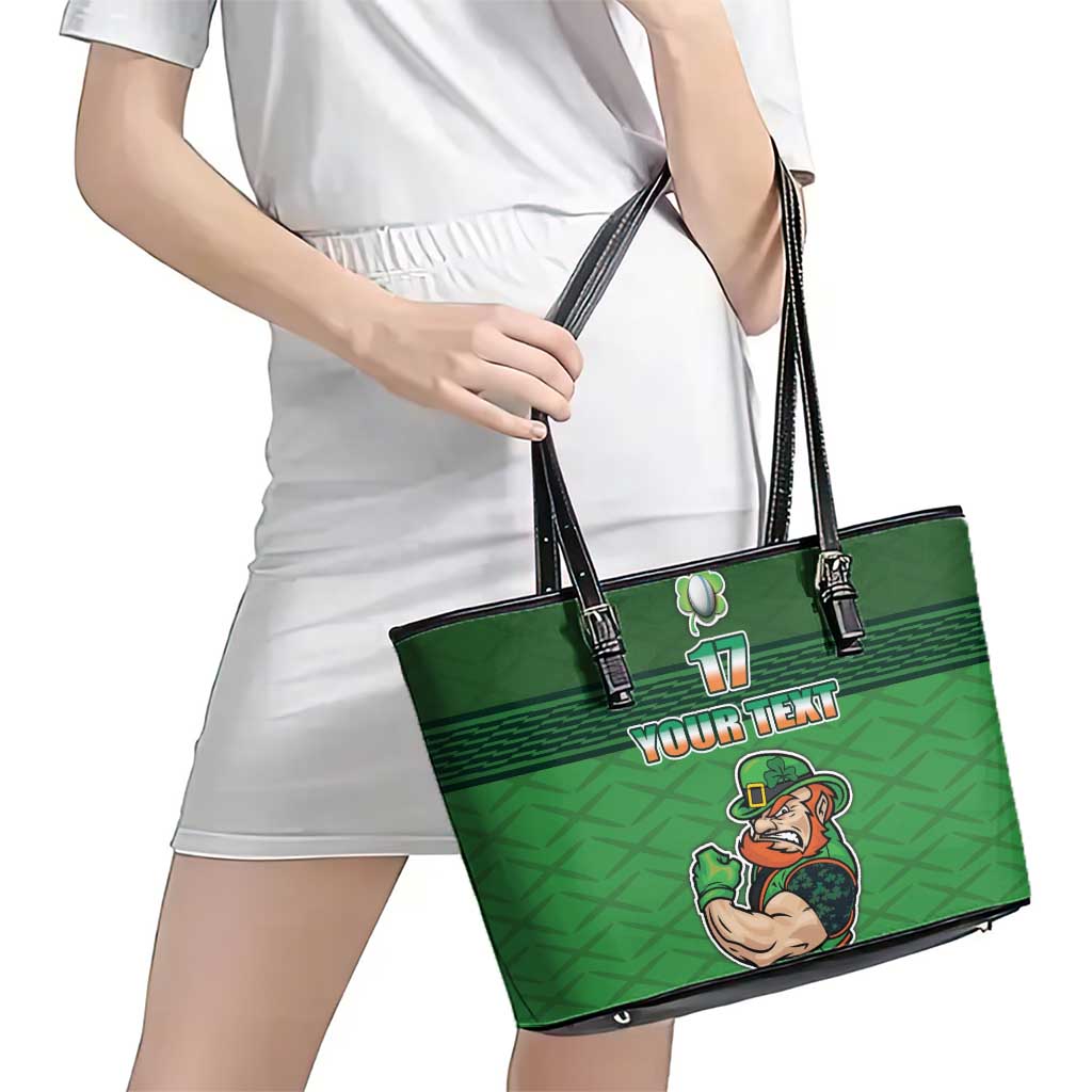 Custom Ireland Rugby with Celtic Pattern Leather Tote Bag Shamrock Go Champions