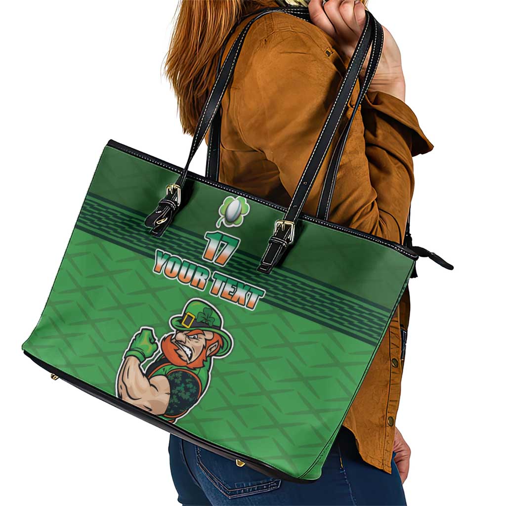 Custom Ireland Rugby with Celtic Pattern Leather Tote Bag Shamrock Go Champions