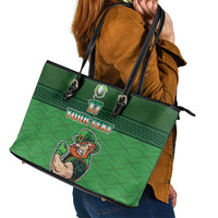 Custom Ireland Rugby with Celtic Pattern Leather Tote Bag Shamrock Go Champions