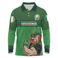 Custom Ireland Rugby with Celtic Pattern Long Sleeve Polo Shirt Shamrock Go Champions