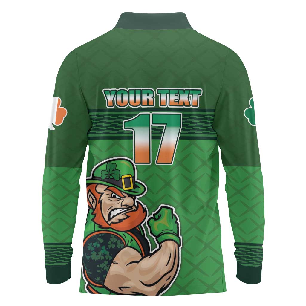 Custom Ireland Rugby with Celtic Pattern Long Sleeve Polo Shirt Shamrock Go Champions