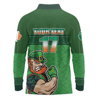 Custom Ireland Rugby with Celtic Pattern Long Sleeve Polo Shirt Shamrock Go Champions