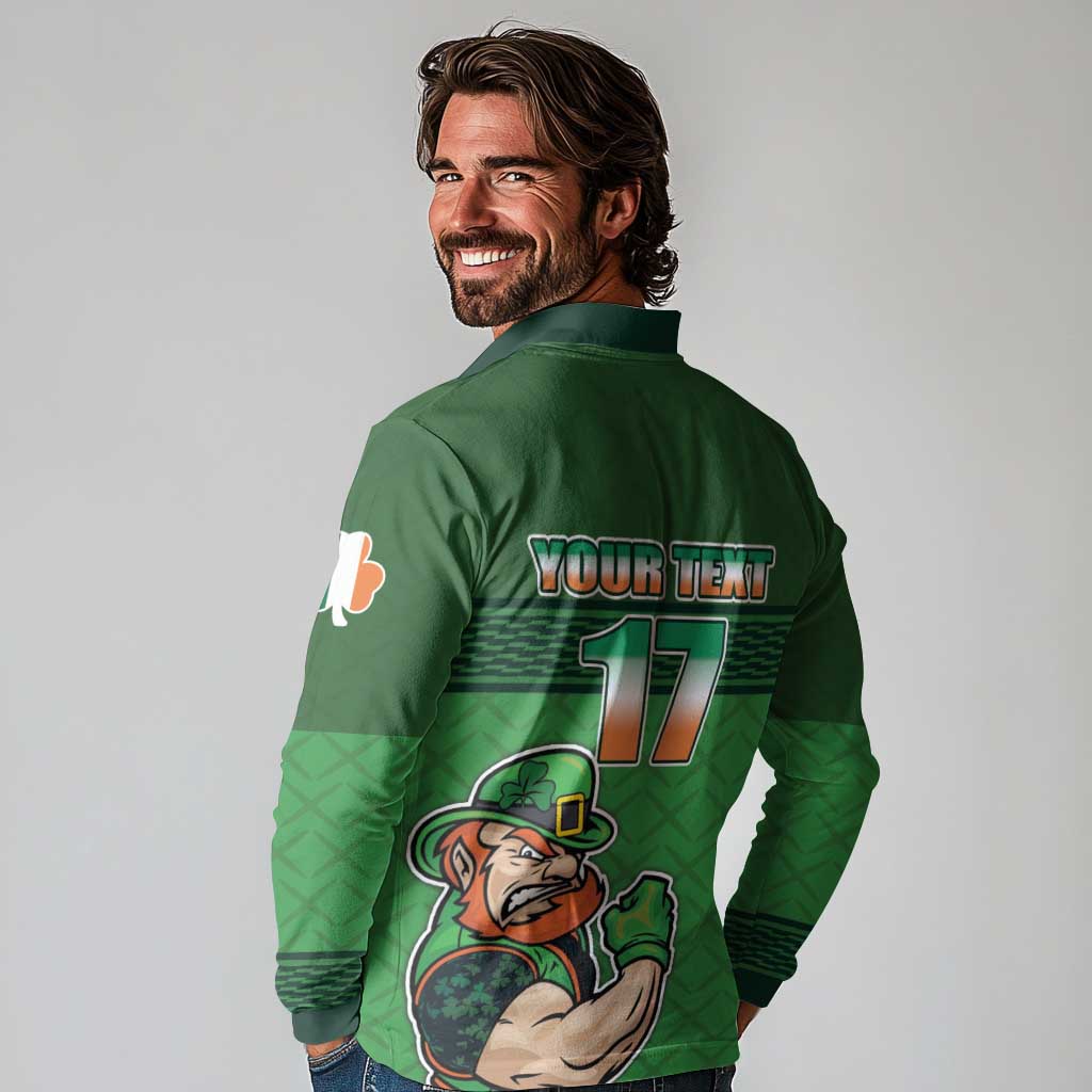 Custom Ireland Rugby with Celtic Pattern Long Sleeve Polo Shirt Shamrock Go Champions