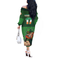 Custom Ireland Rugby with Celtic Pattern Off The Shoulder Long Sleeve Dress Shamrock Go Champions
