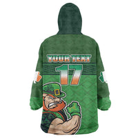 Custom Ireland Rugby with Celtic Pattern Wearable Blanket Hoodie Shamrock Go Champions