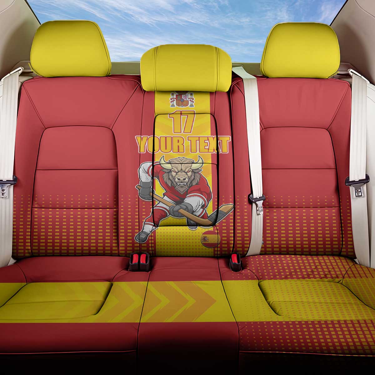 Custom Spain Field Hockey Back Car Seat Cover Sporty Style with Bull Mascot