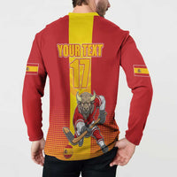 Custom Spain Field Hockey Button Sweatshirt Sporty Style with Bull Mascot