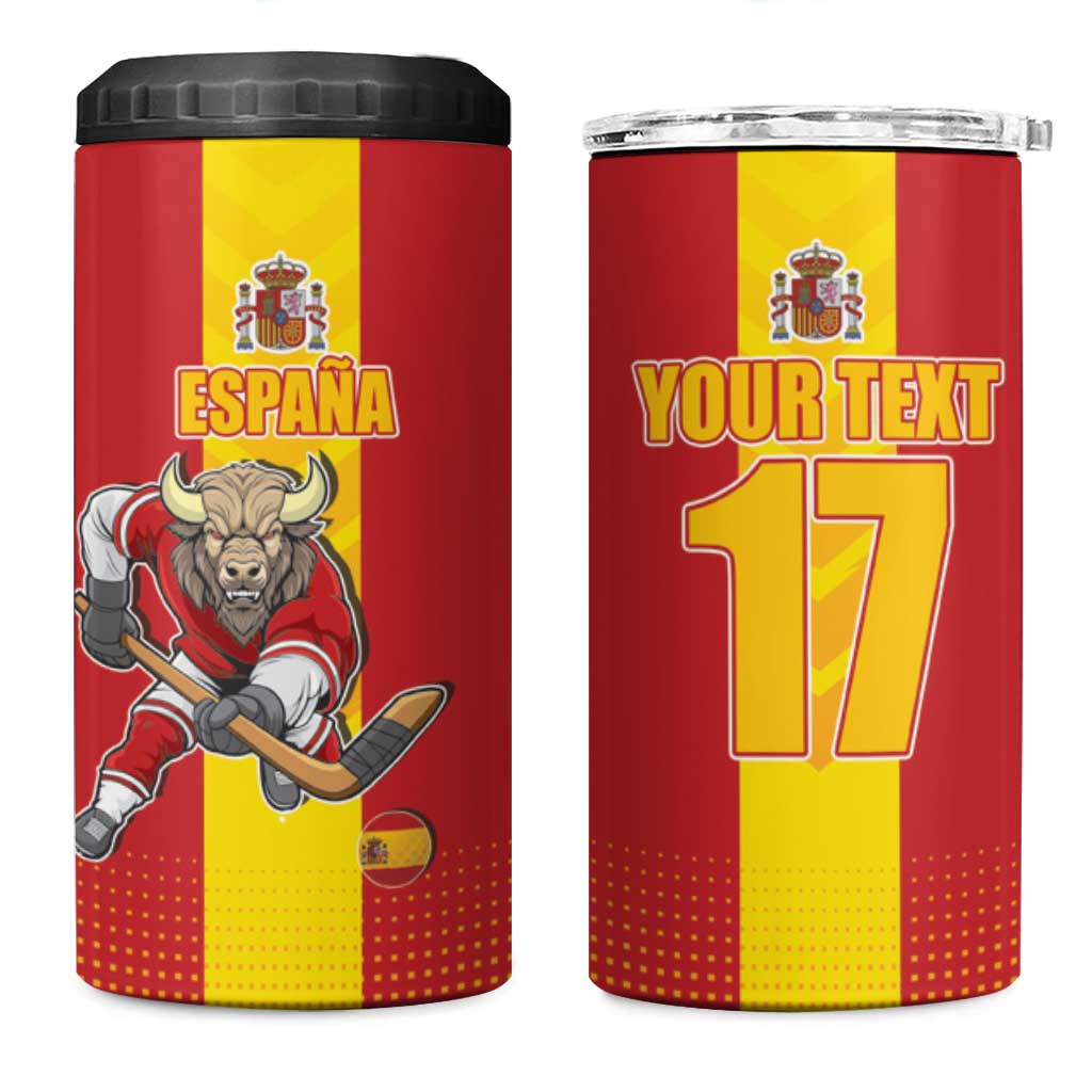 Custom Spain Field Hockey 4 in 1 Can Cooler Tumbler Sporty Style with Bull Mascot