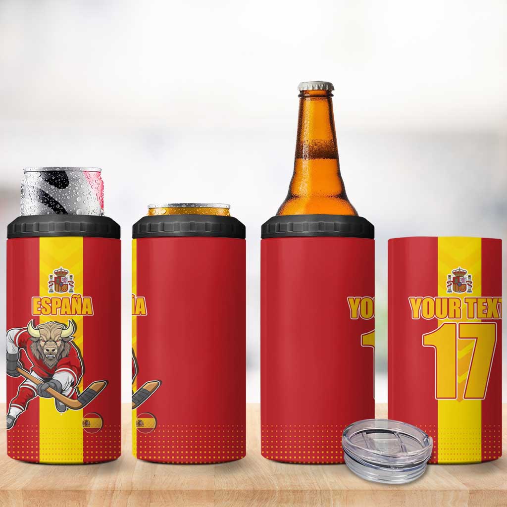 Custom Spain Field Hockey 4 in 1 Can Cooler Tumbler Sporty Style with Bull Mascot