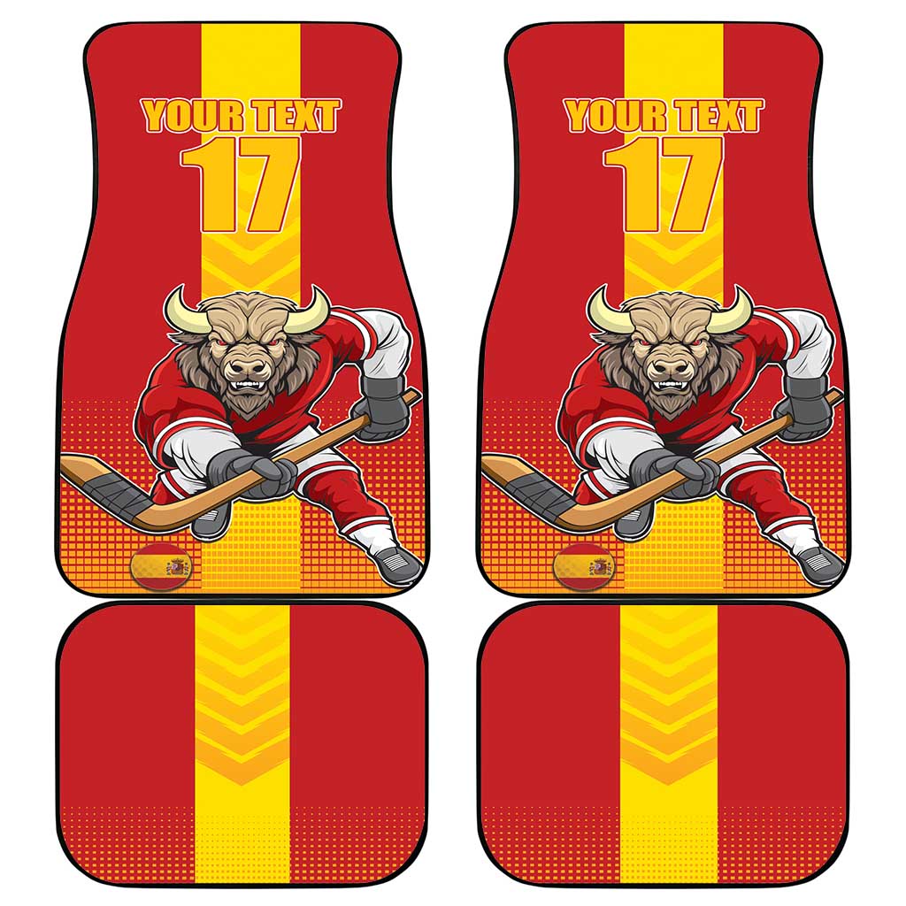Custom Spain Field Hockey Car Mats Sporty Style with Bull Mascot