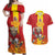 Custom Spain Field Hockey Couples Matching Off Shoulder Maxi Dress and Hawaiian Shirt Sporty Style with Bull Mascot