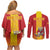 Custom Spain Field Hockey Couples Matching Off Shoulder Short Dress and Long Sleeve Button Shirt Sporty Style with Bull Mascot