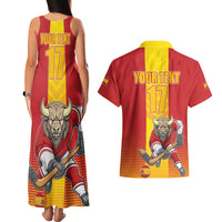 Custom Spain Field Hockey Couples Matching Tank Maxi Dress and Hawaiian Shirt Sporty Style with Bull Mascot